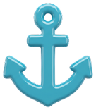 Blue anchor-shaped object on a white background